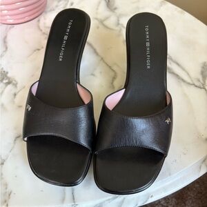Tommy Hilfiger Black Slide Leather Sandals